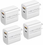 Heymix 4 Pack 20W Dual USB C & A Wall Charger $25.99 + Delivery ($0 with Prime/ $39 Spend) @ YESDEX via Amazon