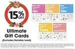 15% off All Ultimate Gift Cards (Excludes Variable Load Card) @ Coles