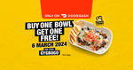 Buy One Get One Free Burrito Bowl: 2 for $17.10 (Limit 5,000 Claims) + Service & Delivery Fees @ Guzman y Gomez via DoorDash
