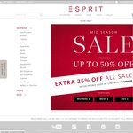 Esprit Mid Season Sale - Extra 25% off All Sale Clothing & Accessories with Promo Code EXTRA25