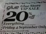 20% of Everything at Glue QV (QV in Melbourne Only) for a Day (4 September 2009)