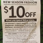 Target - $10 off (Min $60 Spend) Excludes Electrical