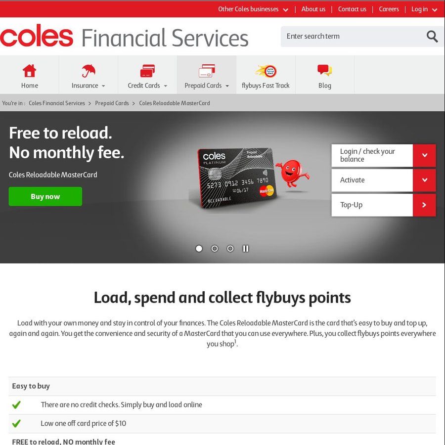 coles reloadable prepaid mastercard 0 normally 10