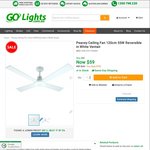 Ceiling Fan - 120cm 4 Blade 55W Reversible in White by Ventair for $59 + Shipping @ GoLights