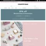 25% off Knits, Coats, Jackets Shoes and Accessories @ Country Road ($10 Shipping, or Free over $100)