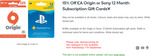 15% off EA Origin or Sony PlayStation Plus 12 Month Subscription Gift Cards @ Woolworths