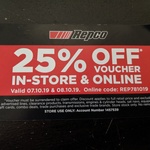 25% off Full Priced Products (Exclusions Apply) @ Repco