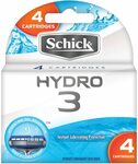 Schick Hydro 3 Blades, 4 Cartridges $4.70 + Delivery ($0 with Prime/ $39 Spend) @ Amazon AU