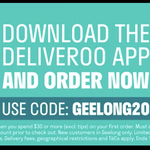 [VIC] $20 off $30 Spend for First Time Users (Geelong Region) @ Deliveroo