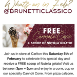 [VIC] Free Nutella Gelato Cannoli Cone from Brunettis Carlton 5 Feb 3-5pm