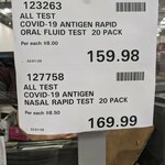 [VIC] All Test COVID-19 Antigen Rapid Test 20 Pack: Oral Fluid $159.98, Nasal $169.99 @ Costco Ringwood (Membership Required)
