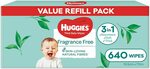 Huggies Thick Baby Wipes Fragrance Free (Pack of 640) $18 ($15.30 S&S) + Delivery ($0 with Prime/ $39 Spend) @ Amazon AU