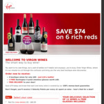 6 Boutique Wines & 2 Dartington Crystal Stemless Glasses $60 Delivered (New Members Only) @ Virgin Wines
