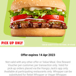 $1 Whopper Burger via App (Available at Participating Restaurants only) @ Hungry Jacks