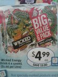 Wicked Energy Drink 6x 500ml $4.99 (1/2 Price) at Supa IGA Point Cook Vic 13/8/12