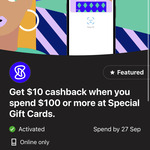 Special Gift Cards: $10 Cashback When You Spend $100 @ Commbank Rewards (Activation Required)