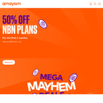 50% off nbn for 6 Months: 25/10 $30/M, 50/20 $37.50/M, 100/20 $40/M, 250/25 $45/M (Existing Mobile Customers Only) @ amaysim