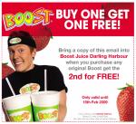 Buy 1 get 1 FREE - Boost Juice - ONLY @ Darling Harbour shop, SYdney NSW