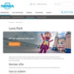 50% off Unlimited Rides Pass @ Luna Park Sydney for NRMA Members till 03/09