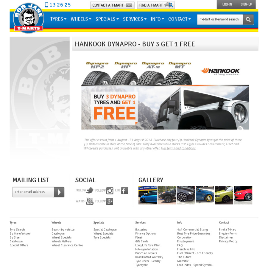 Buy 3 Get 1 Free for Hankook Dynapro Tyres Bob Jane TMart OzBargain