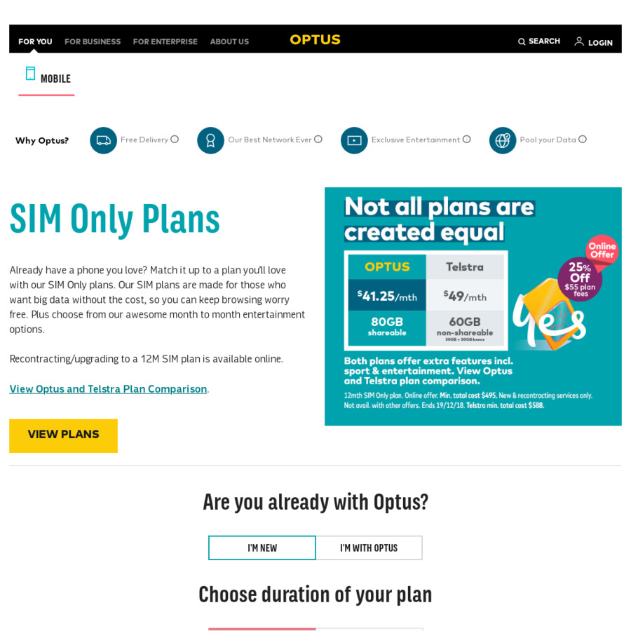 $41.25/mth 12 Month SIM Only Plan Unlimited Calls + Text + 80GB Data