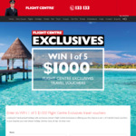 Win 1 of 5 $1,000 Flight Centre Exclusives Travel Vouchers from Flight Centre