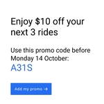 $10 off 3 Rides @Uber