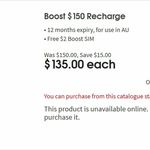 Boost Mobile Recharge 12 Month 80GB $135 / David Jones Gift Cards 10% Bonus Value @ Coles In-Store
