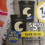 [QLD] Connoisseur Ice Cream Varieties 1L $5.50, 15% Off iTunes Gift Cards @ Drakes