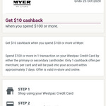Westpac Extras: Get $10 Cashback When You Spend $100 or More @ Myer