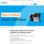Win a $1000 EFTPOS Giftcard with Purchase and Fitting of 4 Tyres @ Mycar