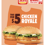 2 Chicken Royale for $5 @ Hungry Jack's via App (Pick up Only)