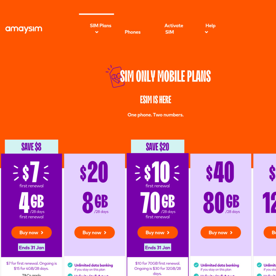 amaysim 70GB 28 Days Mobile Prepaid 10 (Was 30) + 7 Cashrewards Cashback amaysim OzBargain