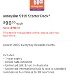 amaysim 1 Year 60GB $119 Starter Pack for $99 in-Store Only (+ Bonus 2000 EDR Points) @ Woolworths