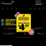 Domino's: Any 3 Pizzas + Cheesy Garlic Bread + 1.25L Coke Pickup at $20.95 until 16 July