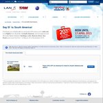 20% off All Flights to and within South America with LAN Airlines