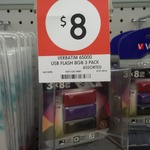 Verbatim 3 Pack 8GB USB 2.0 $8 @ Kmart