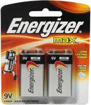 Energizer Max 9v Batteries 2pk $6.10 (Was $12.20) at Woolworths