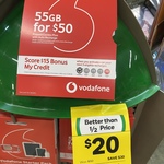 Vodafone $50 Pre-Paid Cap Starter Pack for $20 @ Woolworths
