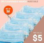 50 Pack Adult 3ply Disposable Masks $5 + Delivery @ Boderobox