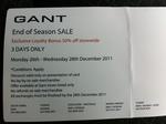 GANT - 50% off Everything In-Store until 28/12/11
