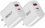 iwoco 2Pack 18W 2 Port Type-C and QC 3.0 Wall Charger $18.99 + Delivery ($0 with Prime/ $39 Spend) @ iwoco Amazon AU