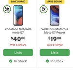 Vodafone Motorola Moto E7 64GB/4GB Grey $40, E7 Power 32GB/2GB $19 @ Woolworths (Limited Stores)