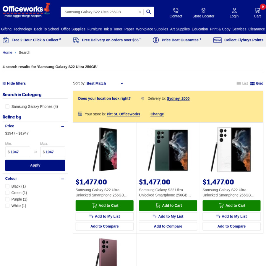 Samsung Galaxy S22 Ultra 256GB 1477 + Delivery (0 C&C/ inStore) Officeworks OzBargain
