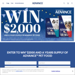 Win a $2000 Visa Gift Card + 1 Year of Pet Food or 1 of 12 15kg of Pet Food from Advance Pet