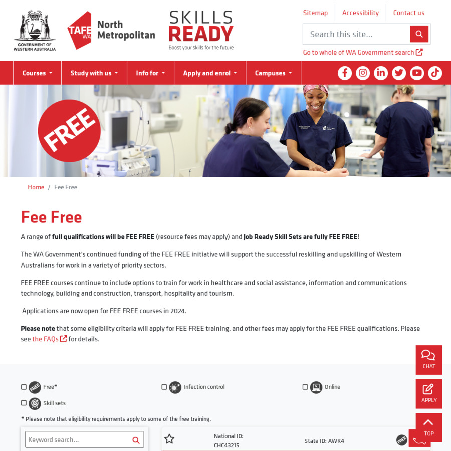 [WA] Over 130 TAFE & VET FeeFree Training Courses for 2024 TAFE WA