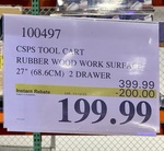 CSPS Tool Cart Rubber Wood Work Surface 68.6cm 2 Drawers $199.99 (Was $399.99) @ Costco in-Store (Membership Required)