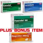 30x Fexorelief 180mg + 30x Cetirizine 10mg + 30x Loratadine 10mg + Bonus Ibuprofen 200mg $14.99 Delivered @ PharmacySavings