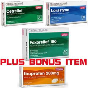 30x Fexorelief 180mg + 30x Cetirizine 10mg + 30x Loratadine 10mg + Bonus Ibuprofen 200mg $14.99 Delivered @ PharmacySavings