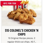 10 Chicken Pieces & 2 Regular Chips $15  @ KFC (Pick Up Only, Online/App Required)